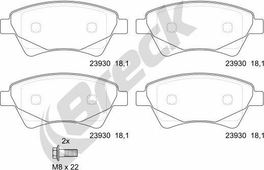 Breck 23930 00 702 00 - Тормозные колодки, дисковые, комплект autospares.lv