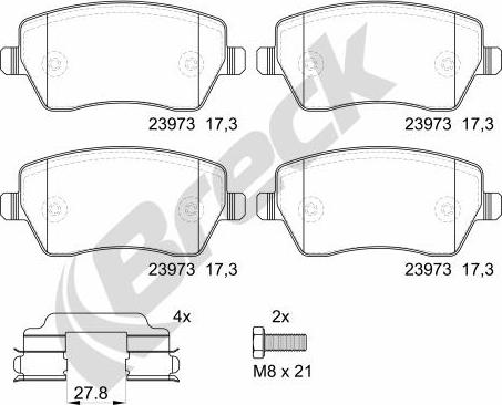 Breck 23973 00 651 00 - Тормозные колодки, дисковые, комплект autospares.lv