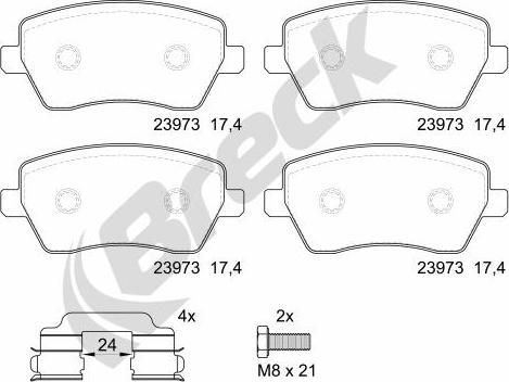 Breck 23973 00 702 00 - Тормозные колодки, дисковые, комплект autospares.lv