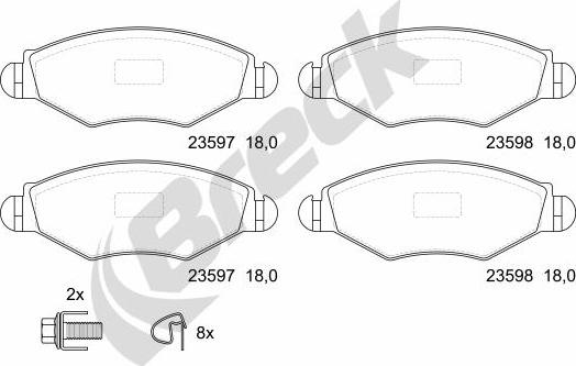 Breck 23597 00 702 10 - Тормозные колодки, дисковые, комплект autospares.lv