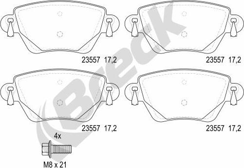 Breck 23557 00 704 10 - Тормозные колодки, дисковые, комплект autospares.lv