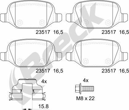 Breck 23517 00 704 00 - Тормозные колодки, дисковые, комплект autospares.lv