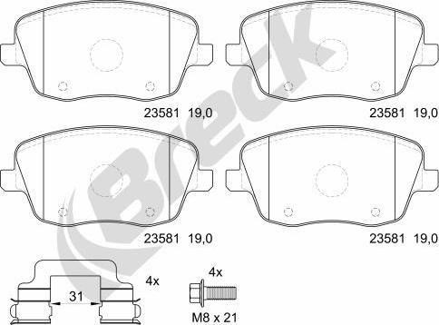 Breck 23581 00 702 00 - Тормозные колодки, дисковые, комплект autospares.lv