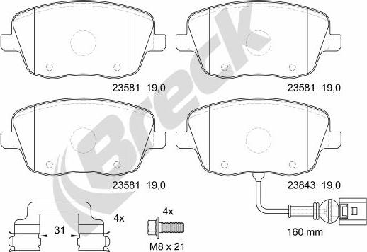 Breck 23581 00 702 10 - Тормозные колодки, дисковые, комплект autospares.lv