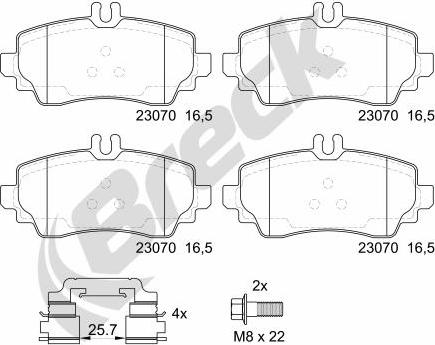 Breck 23070 00 701 20 - Тормозные колодки, дисковые, комплект autospares.lv