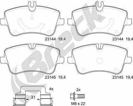 Breck 23144 00 701 20 - Тормозные колодки, дисковые, комплект autospares.lv