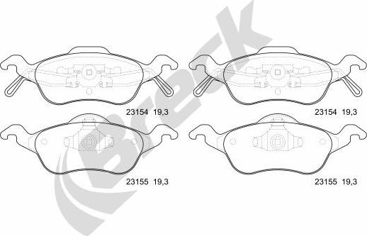 Breck 23154 00 702 00 - Тормозные колодки, дисковые, комплект autospares.lv