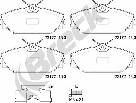 Breck 23172 00 702 00 - Тормозные колодки, дисковые, комплект autospares.lv