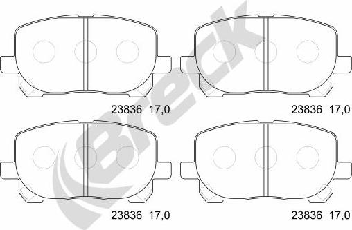 Breck 23836 00 701 00 - Тормозные колодки, дисковые, комплект autospares.lv