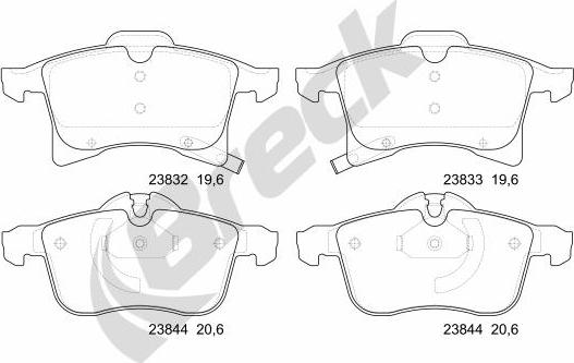 Breck 23832 00 702 10 - Тормозные колодки, дисковые, комплект autospares.lv