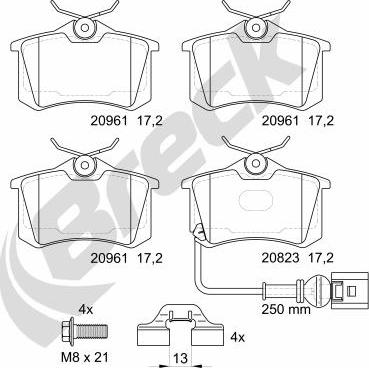 Breck 23823 10 704 10 - Тормозные колодки, дисковые, комплект autospares.lv