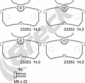 Breck 23353 00 704 00 - Тормозные колодки, дисковые, комплект autospares.lv