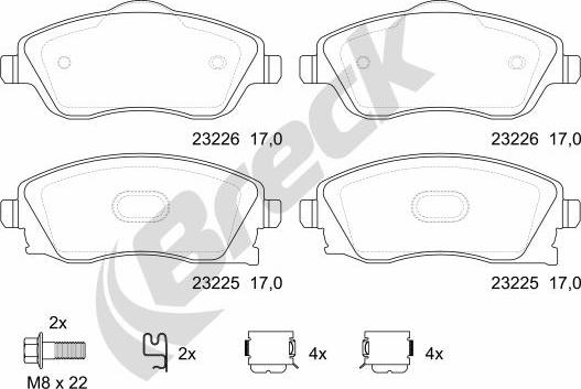 Breck 23225 00 702 10 - Тормозные колодки, дисковые, комплект autospares.lv