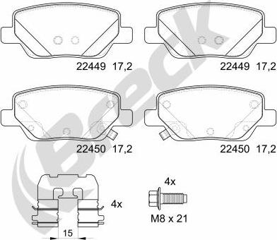 Breck 22449 00 704 00 - Тормозные колодки, дисковые, комплект autospares.lv