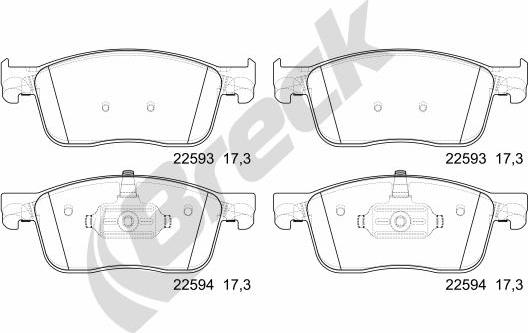 Breck 22593 00 703 00 - Тормозные колодки, дисковые, комплект autospares.lv