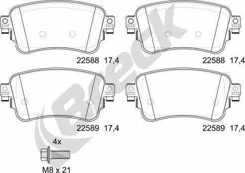 Breck 22588 00 703 00 - Тормозные колодки, дисковые, комплект autospares.lv