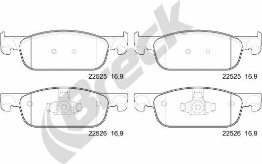 Breck 22525 00 702 00 - Тормозные колодки, дисковые, комплект autospares.lv