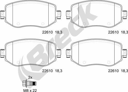 Breck 22610 00 701 00 - Тормозные колодки, дисковые, комплект autospares.lv