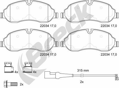 Breck 22034 00 703 00 - Тормозные колодки, дисковые, комплект autospares.lv