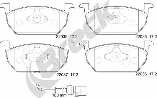 Breck 22035 00 701 00 - Тормозные колодки, дисковые, комплект autospares.lv