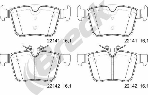 Breck 22141 00 554 00 - Тормозные колодки, дисковые, комплект autospares.lv