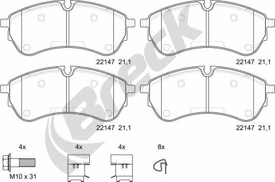 Breck 22147 00 703 00 - Тормозные колодки, дисковые, комплект autospares.lv