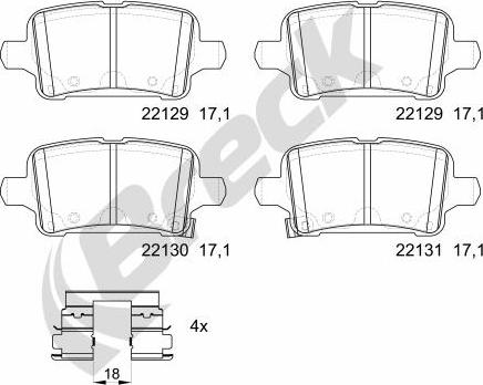 Breck 22129 00 704 00 - Тормозные колодки, дисковые, комплект autospares.lv