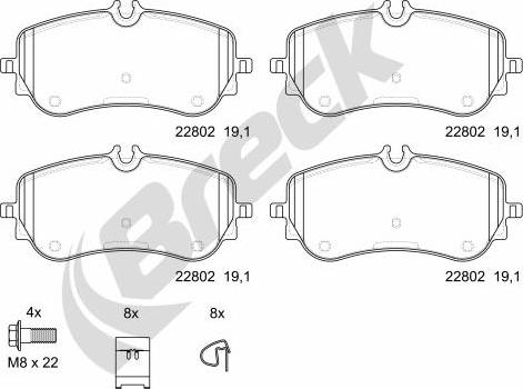 Breck 22802 00 703 00 - Тормозные колодки, дисковые, комплект autospares.lv