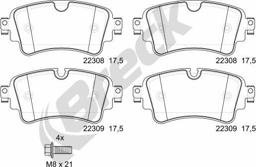 Breck 22308 00 702 00 - Тормозные колодки, дисковые, комплект autospares.lv