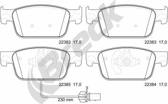 Breck 22383 00 551 00 - Тормозные колодки, дисковые, комплект autospares.lv