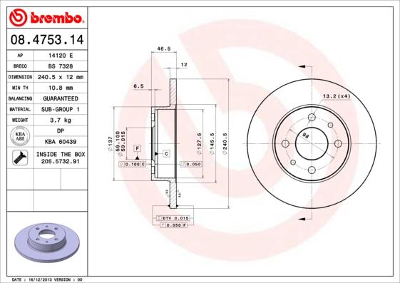 Breco BS 7328 - Тормозной диск autospares.lv