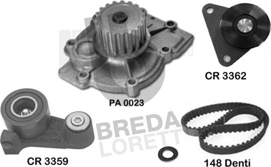 Breda Lorett KPA0401A - Водяной насос + комплект зубчатого ремня ГРМ autospares.lv