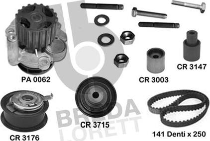 Breda Lorett KPA0598B - Водяной насос + комплект зубчатого ремня ГРМ autospares.lv