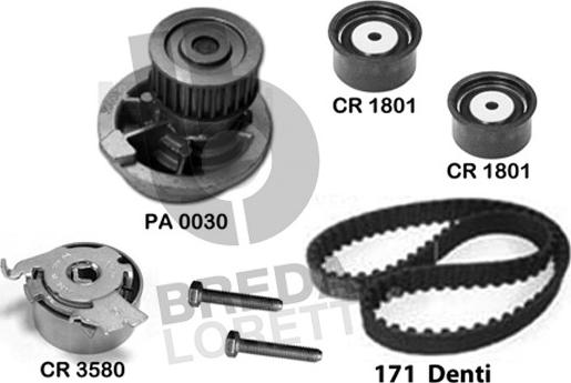 Breda Lorett KPA0159A - Водяной насос + комплект зубчатого ремня ГРМ autospares.lv