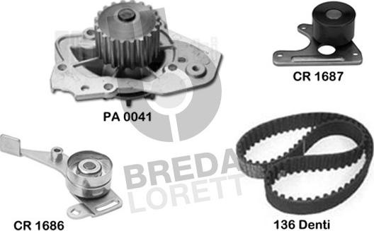 Breda Lorett KPA0116A - Водяной насос + комплект зубчатого ремня ГРМ autospares.lv