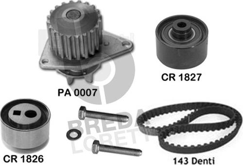 Breda Lorett KPA0110A - Водяной насос + комплект зубчатого ремня ГРМ autospares.lv