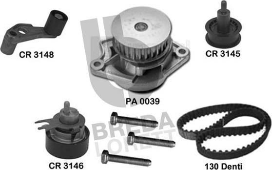 Breda Lorett KPA0719A - Водяной насос + комплект зубчатого ремня ГРМ autospares.lv