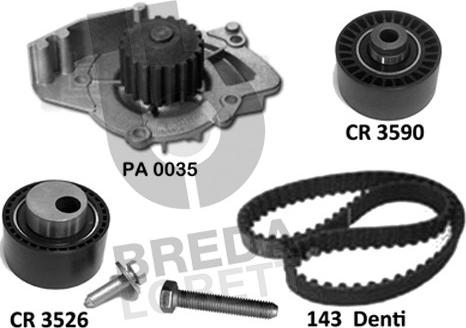 Breda Lorett KPA0778A - Водяной насос + комплект зубчатого ремня ГРМ autospares.lv