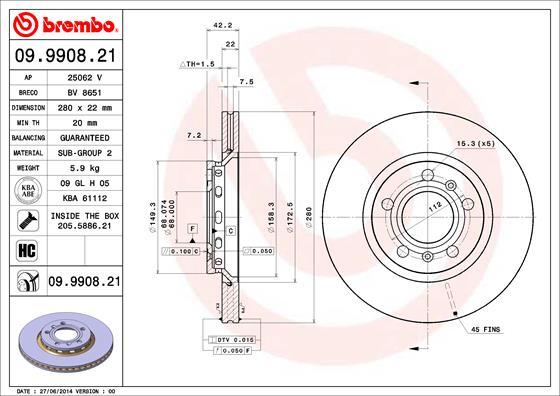 Brembo 09.9908.21 - Тормозной диск autospares.lv