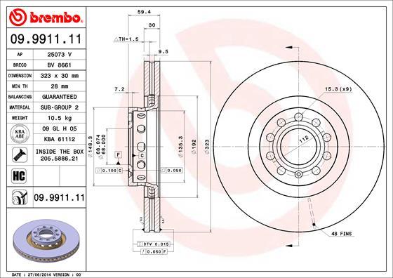 Brembo 09.9911.11 - Тормозной диск autospares.lv