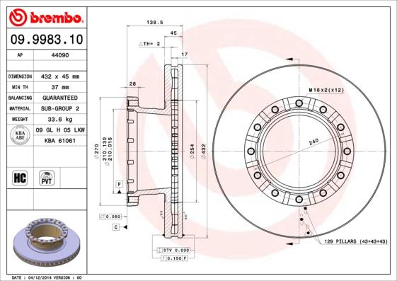 Brembo 09.9983.10 - Тормозной диск autospares.lv