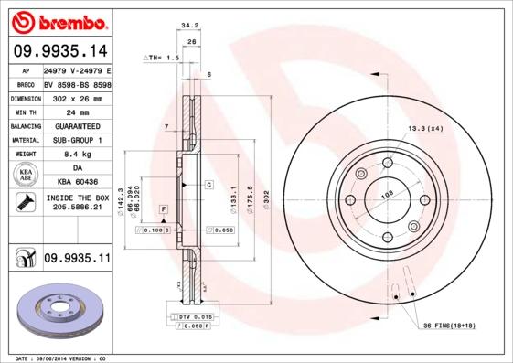 Brembo 09.9935.11 - Тормозной диск autospares.lv