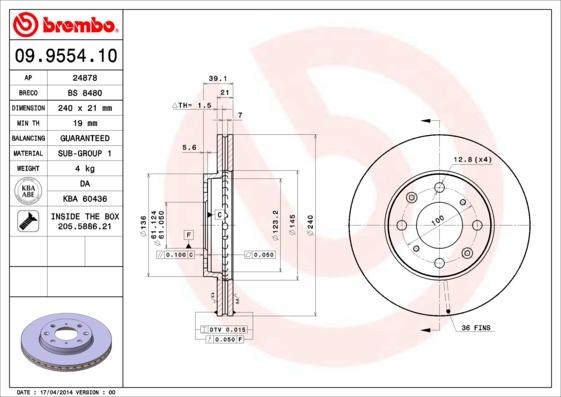 Brembo 09.9554.10 - Тормозной диск autospares.lv