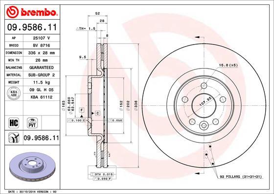 Brembo 09.9586.11 - Тормозной диск autospares.lv