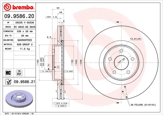 Brembo 09.9586.21 - Тормозной диск autospares.lv