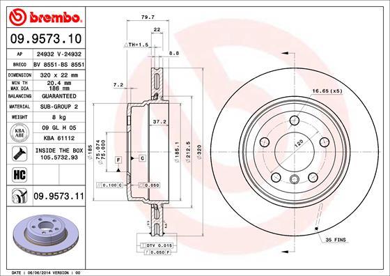 Brembo 09.9573.11 - Тормозной диск autospares.lv