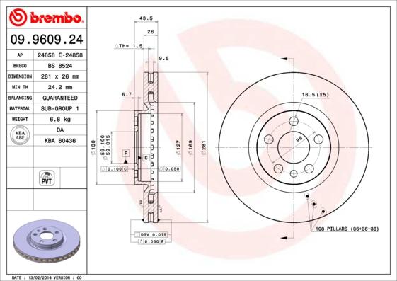 Brembo 09.9609.24 - Тормозной диск autospares.lv