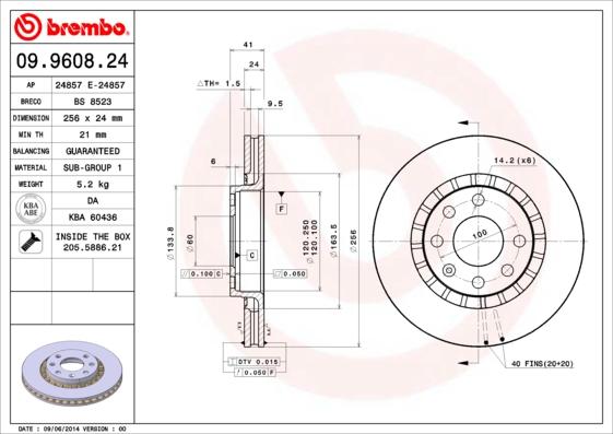 Brembo 09.9608.24 - Тормозной диск autospares.lv