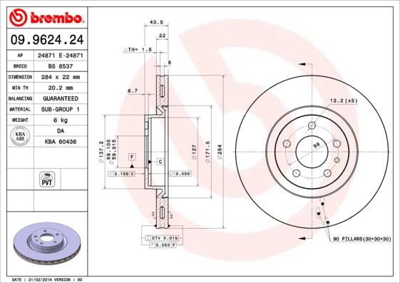 Brembo 09.9624.24 - Тормозной диск autospares.lv