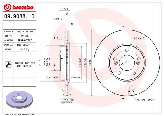 Brembo 09.9088.10 - Тормозной диск autospares.lv